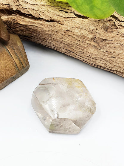 Clear Quartz Freeform with large rainbow, shimmering inclusions and golden healer