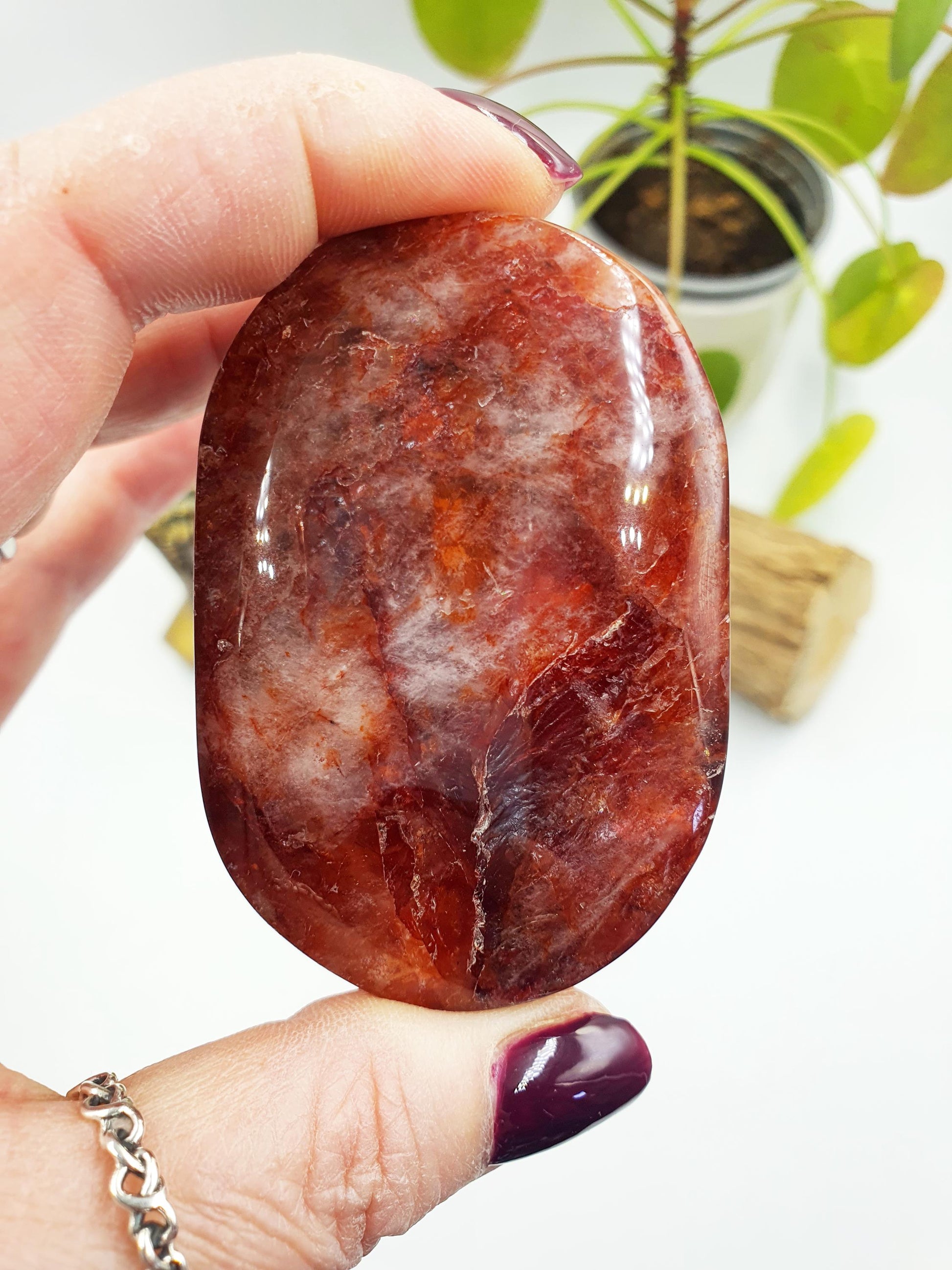 Large Fire Quartz Palm / Hematoid Quartz Palm / Healing Palm Stone / Meditation Palm- 105g