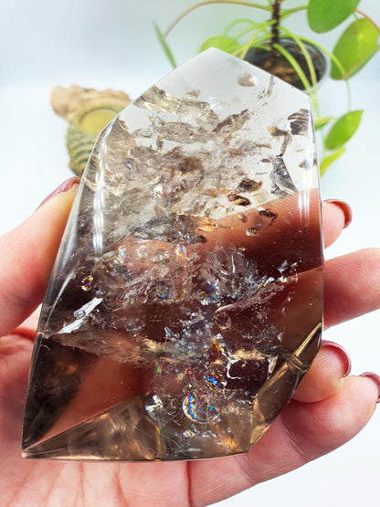 Amazing Large Smoky Quartz Freeform with inclusions and rainbow flashes