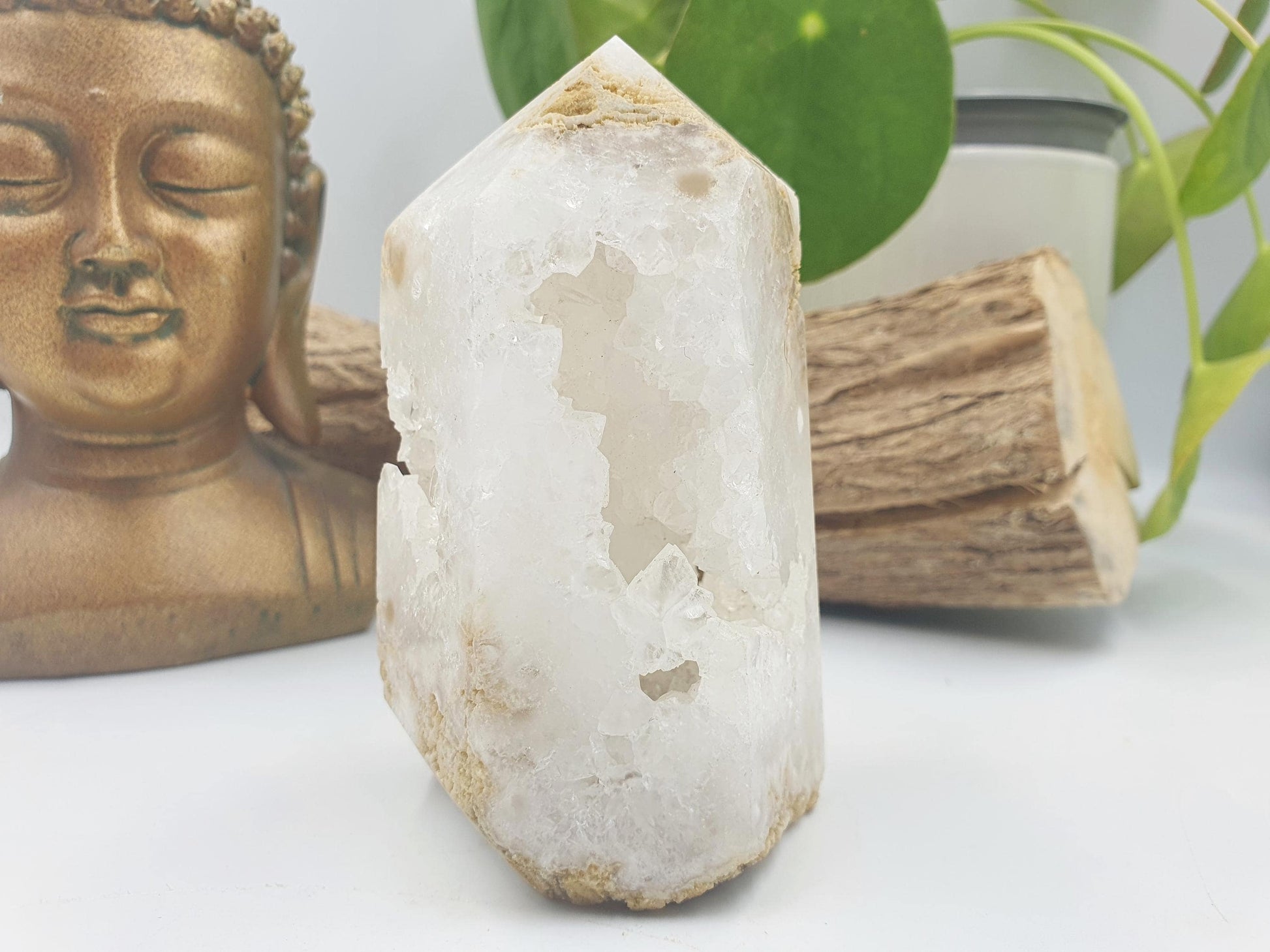 Beauriful Large White Agate Drusy Tower