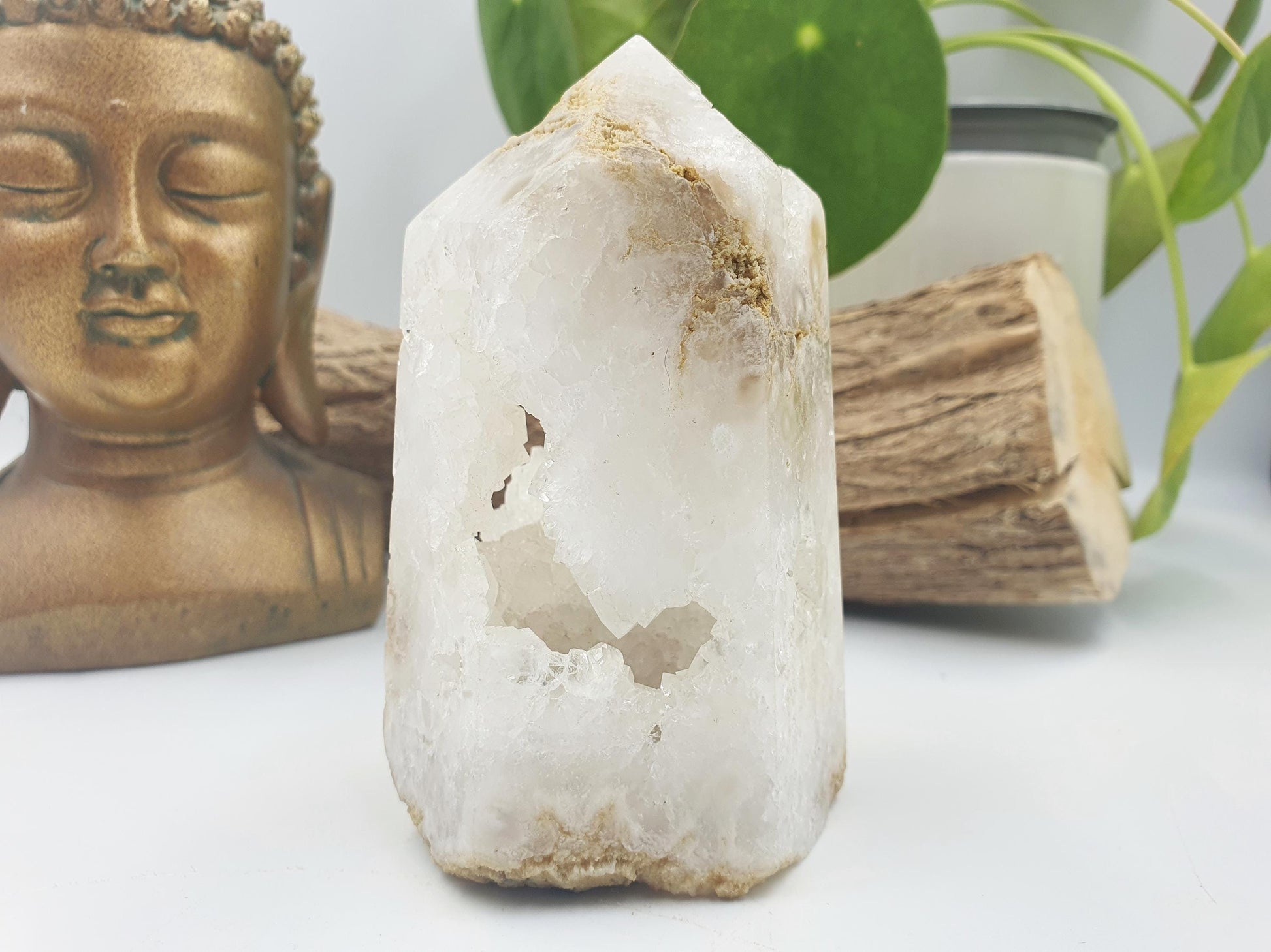 Beauriful Large White Agate Drusy Tower