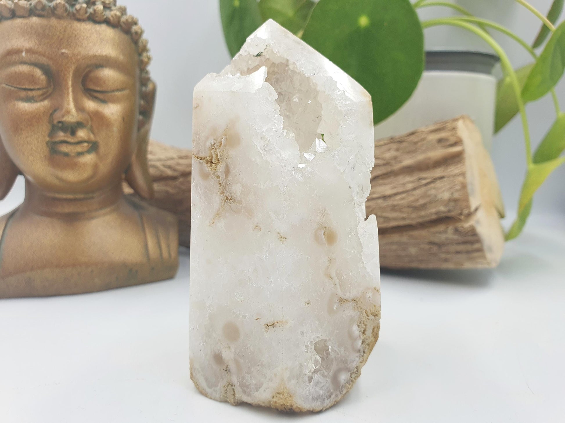 Beauriful Large White Agate Drusy Tower