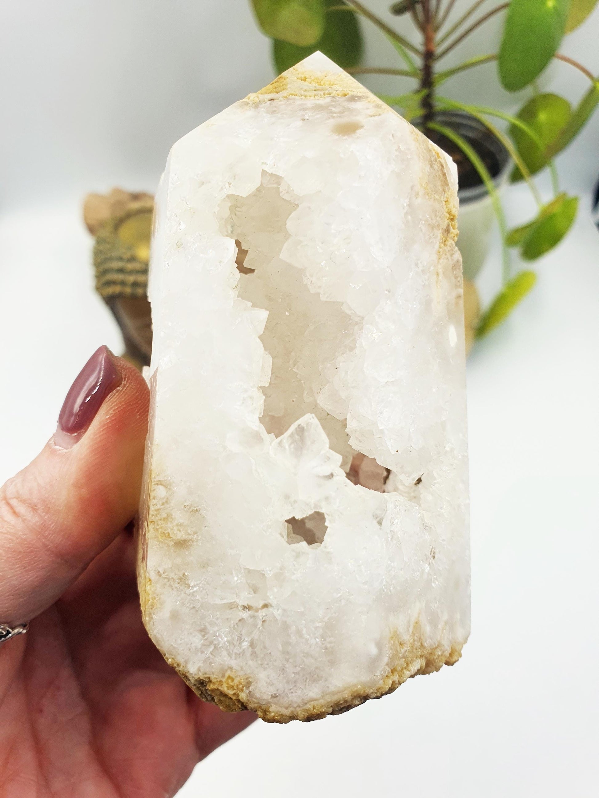 Beauriful Large White Agate Drusy Tower