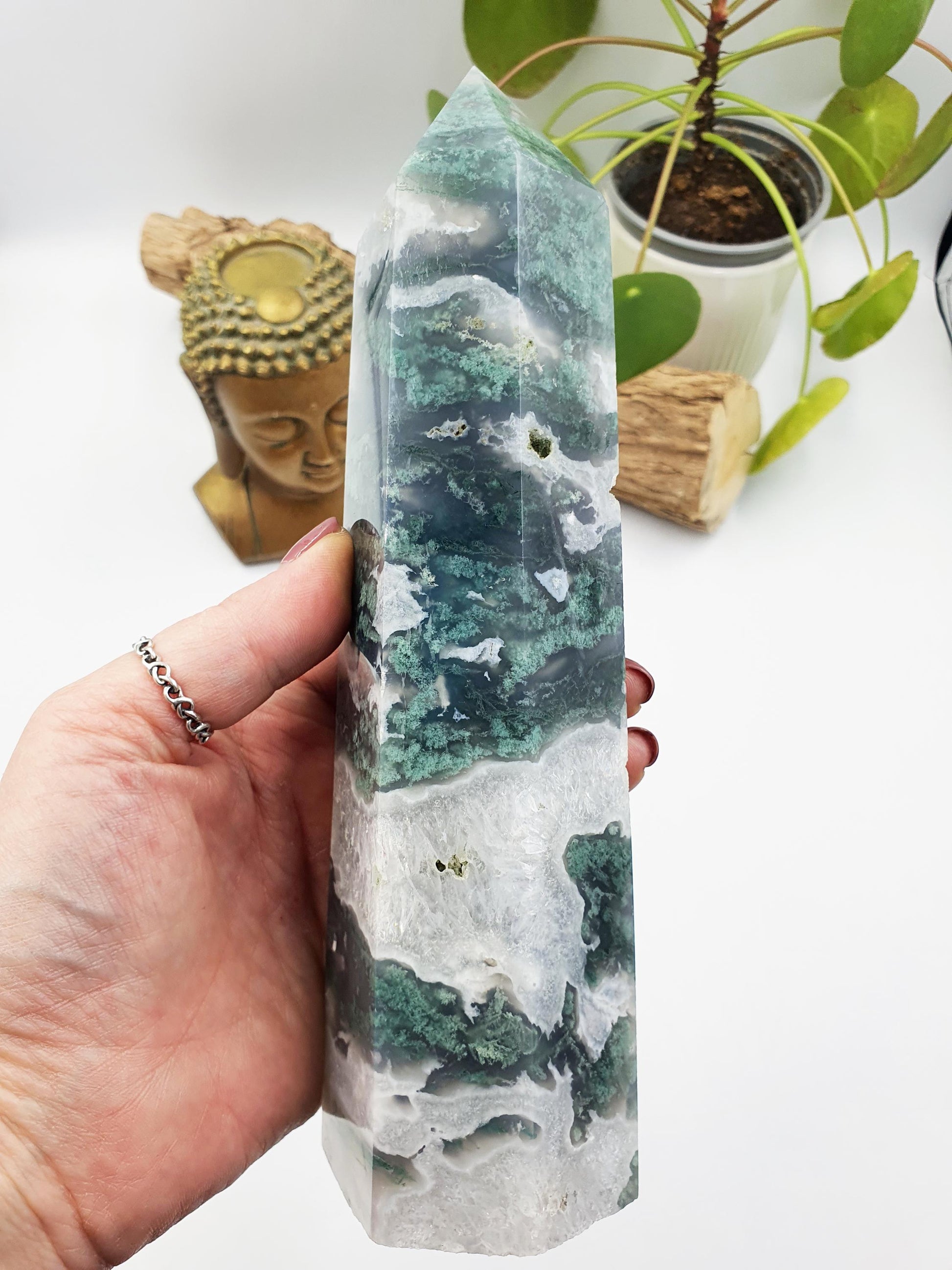 Large Moss Agate Drusy Tower
