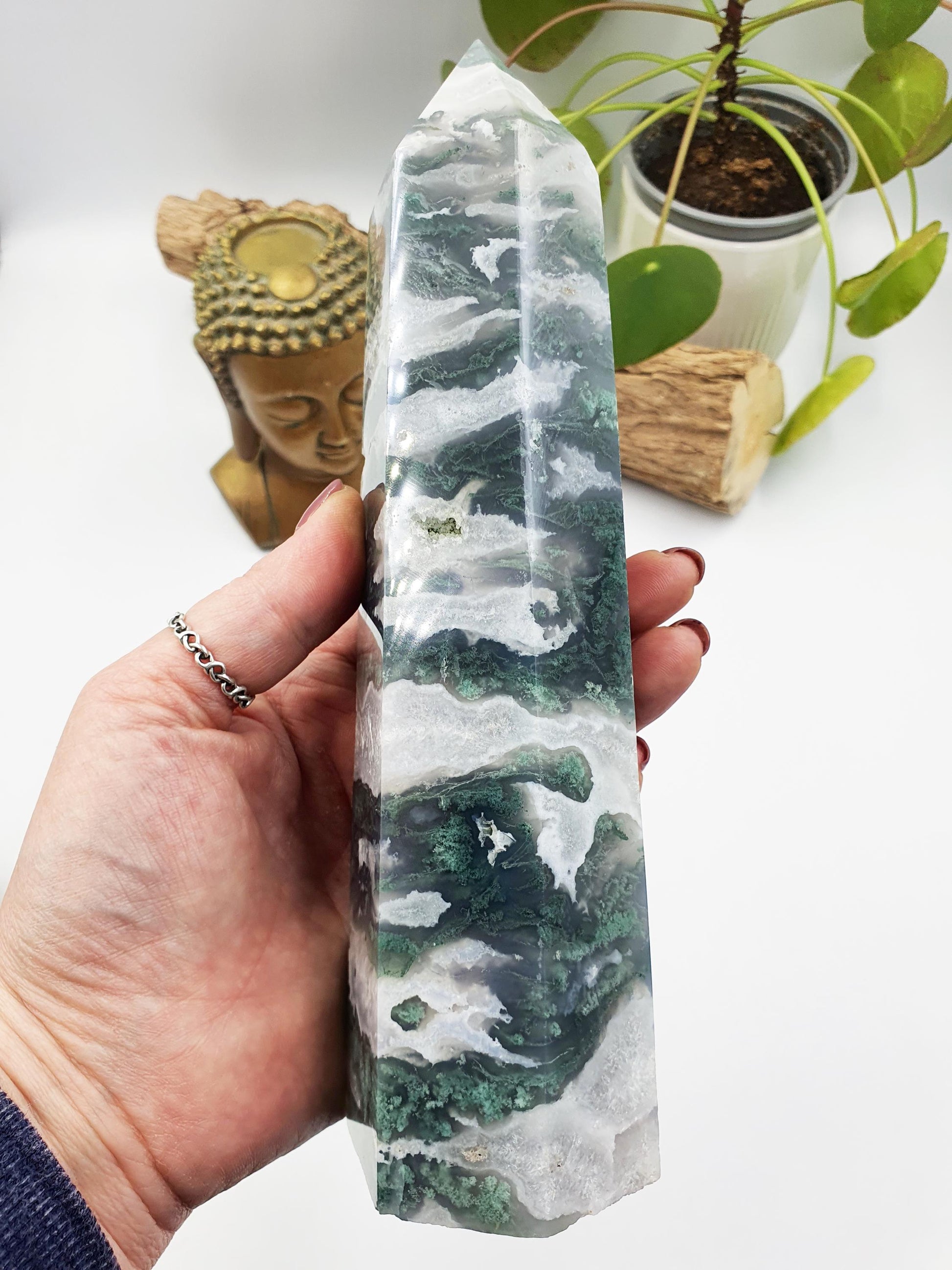 Large Moss Agate Drusy Tower