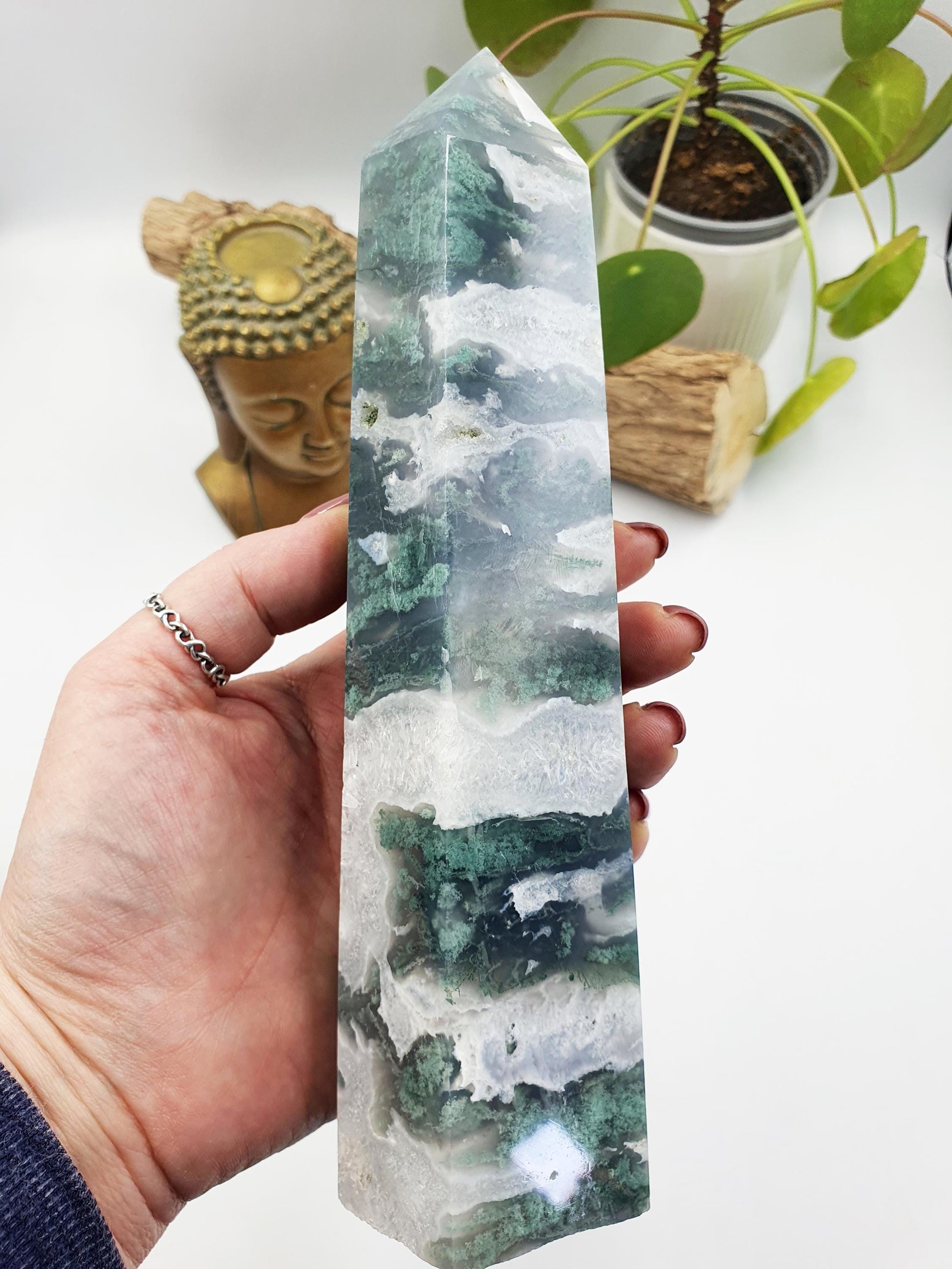Large Moss Agate Drusy Tower