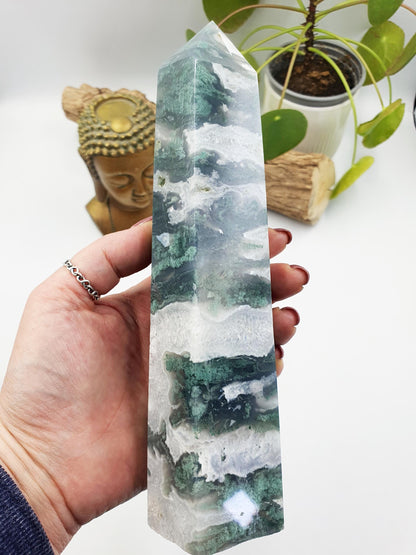 Large Moss Agate Drusy Tower