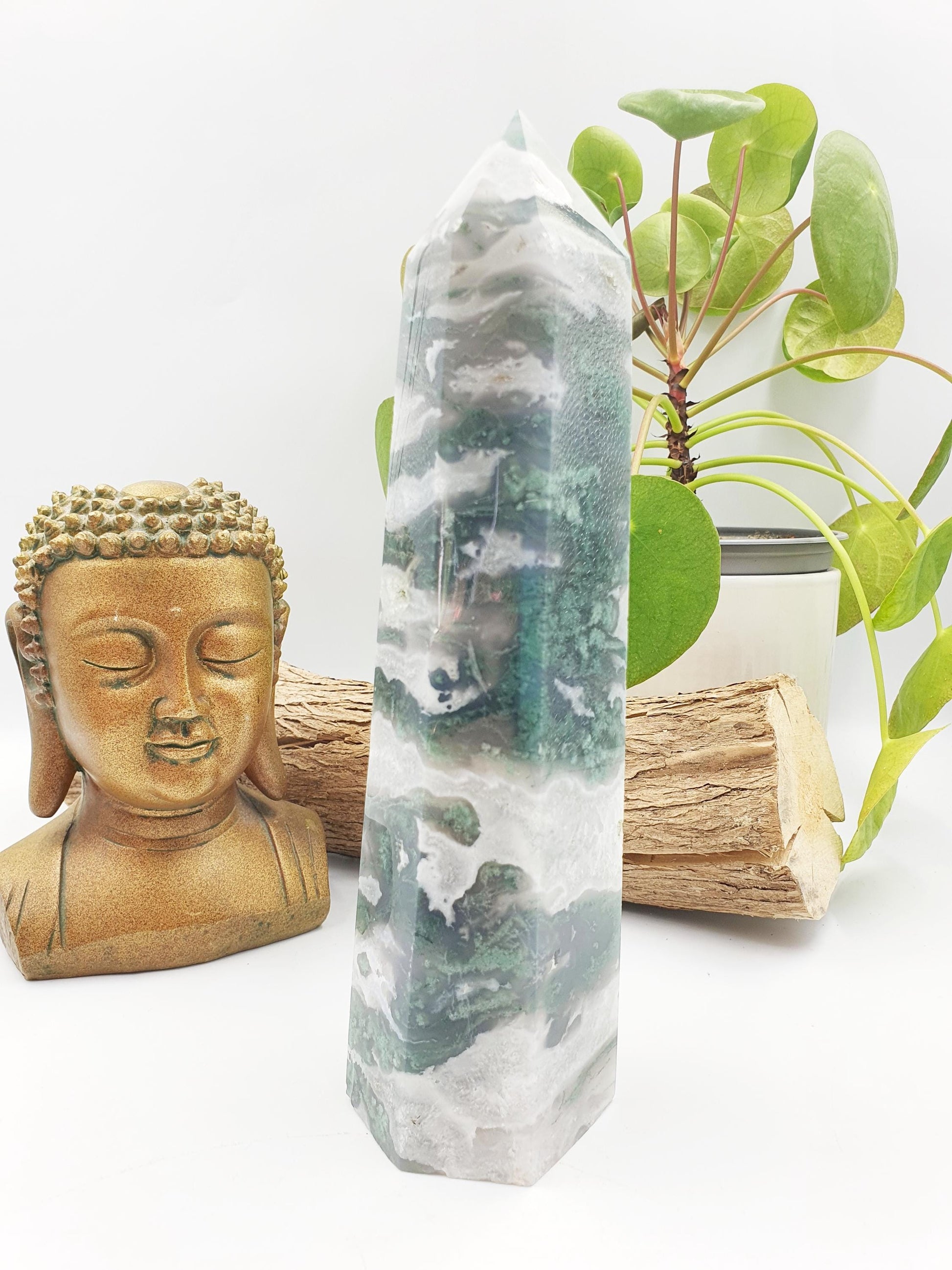 Large Moss Agate Drusy Tower