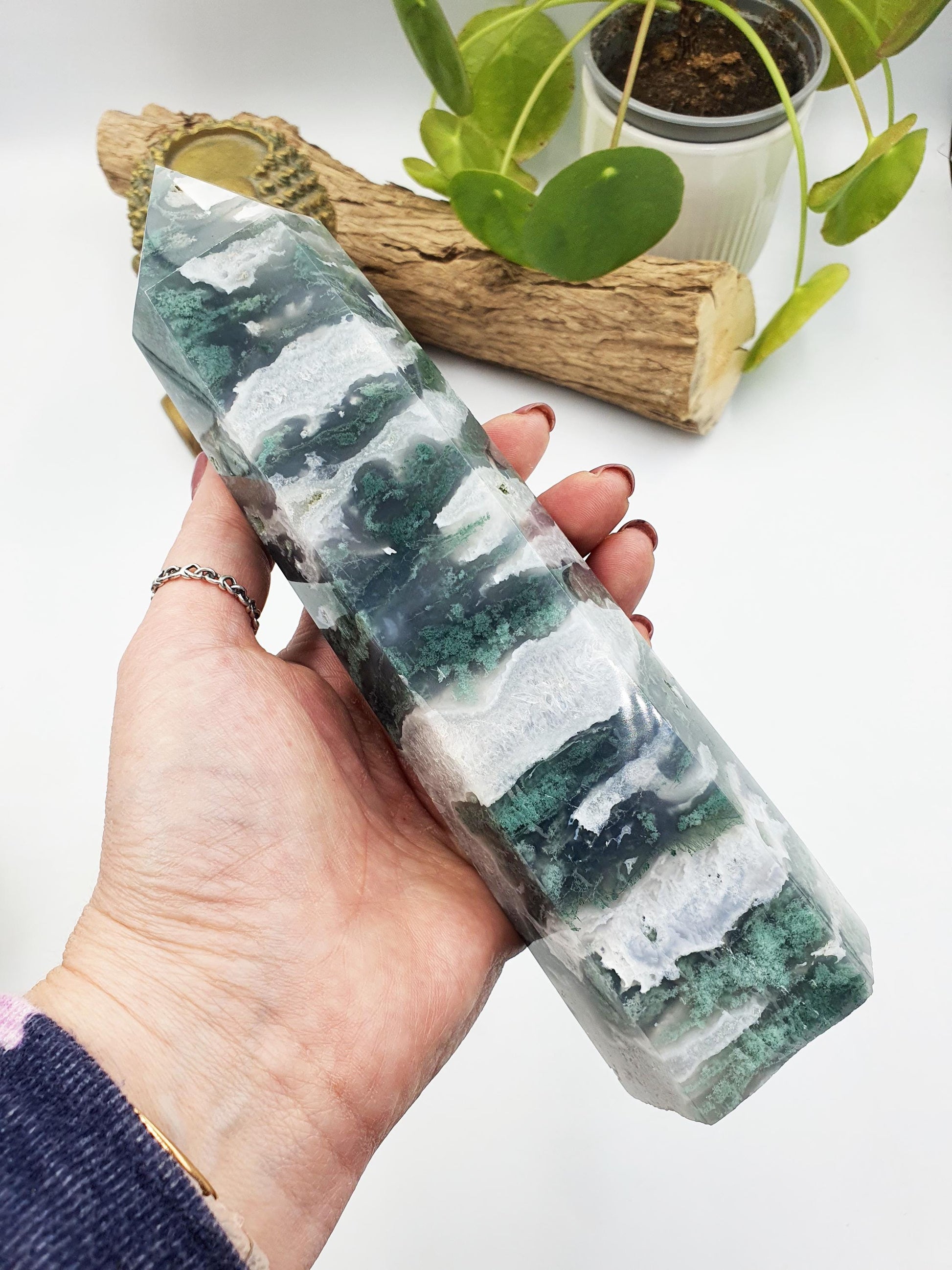 Large Moss Agate Drusy Tower