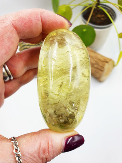 Citrine Palm with shimmering inclusions and rainbows
