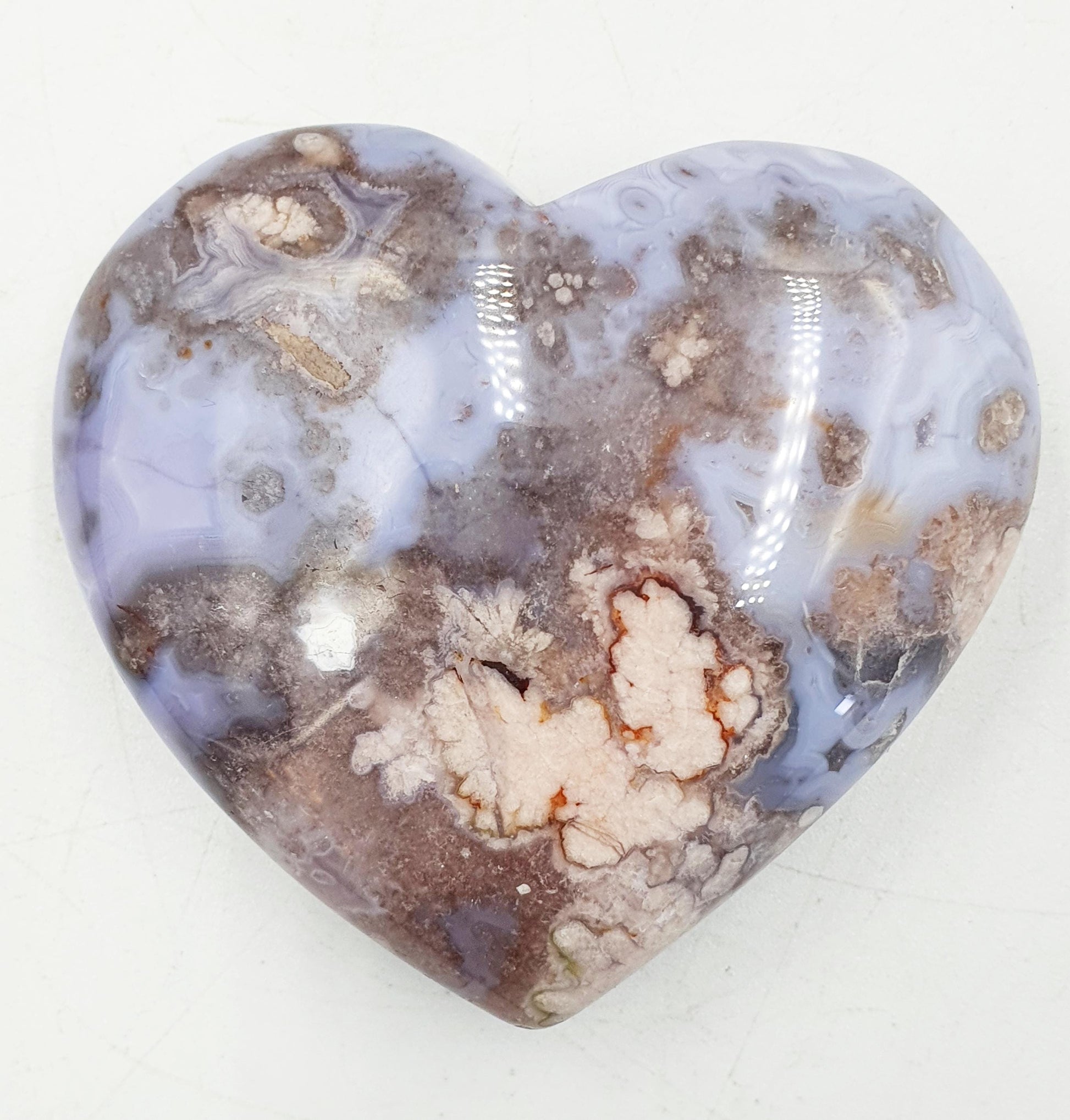 Large Blue Flower Agate Puff Heart