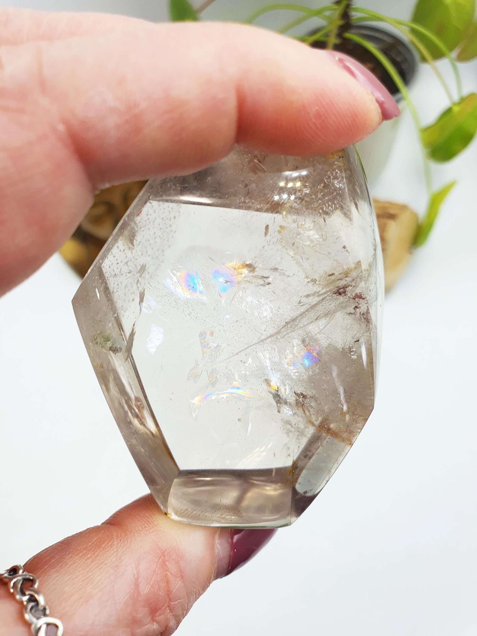 Clear Quartz Freeform with large rainbow, shimmering inclusions and golden healer