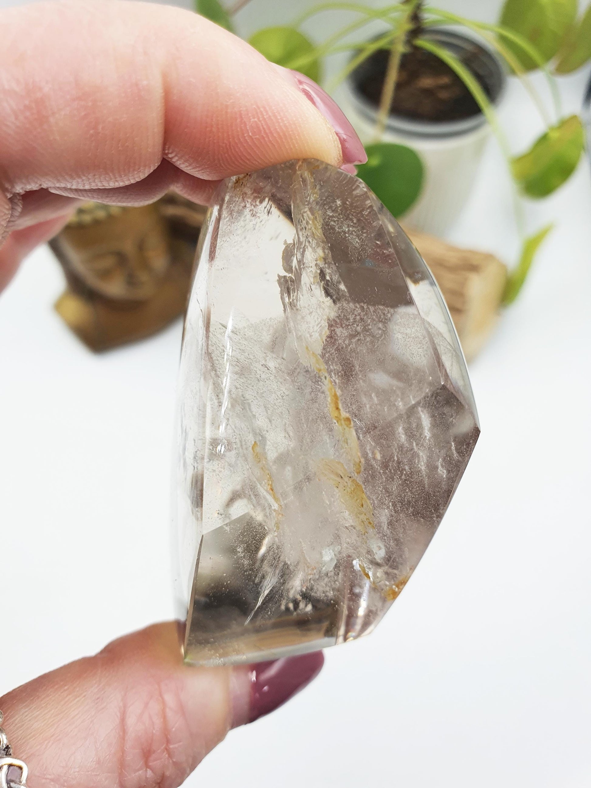 Clear Quartz Freeform with large rainbow, shimmering inclusions and golden healer