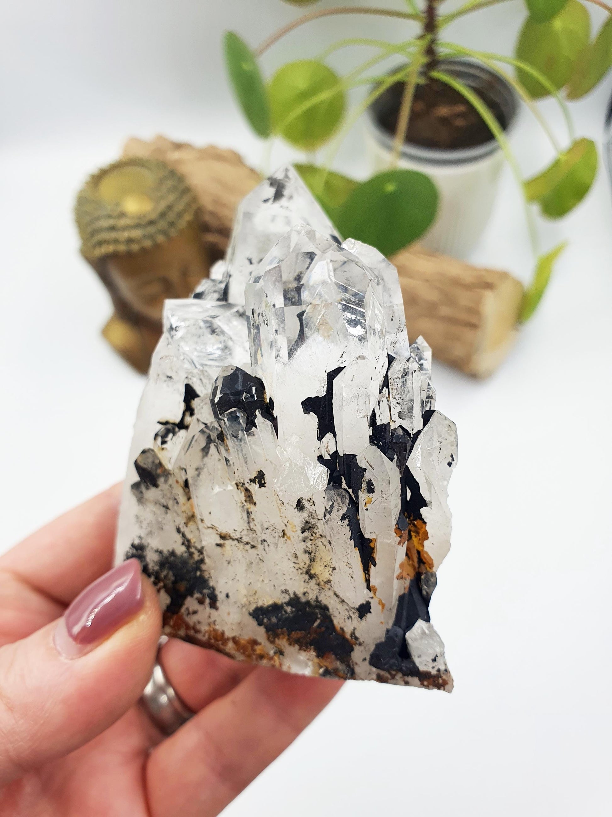 Clear Quartz and Hematite Cluster