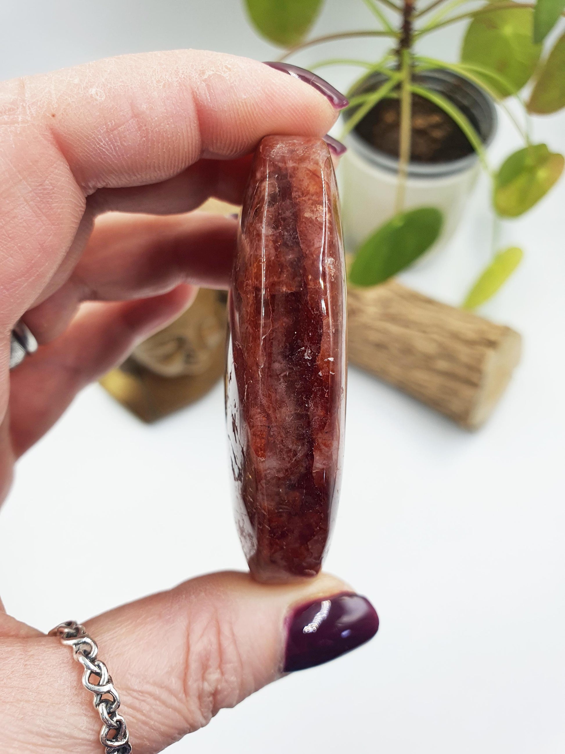 Large Fire Quartz Palm / Hematoid Quartz Palm / Healing Palm Stone / Meditation Palm- 105g