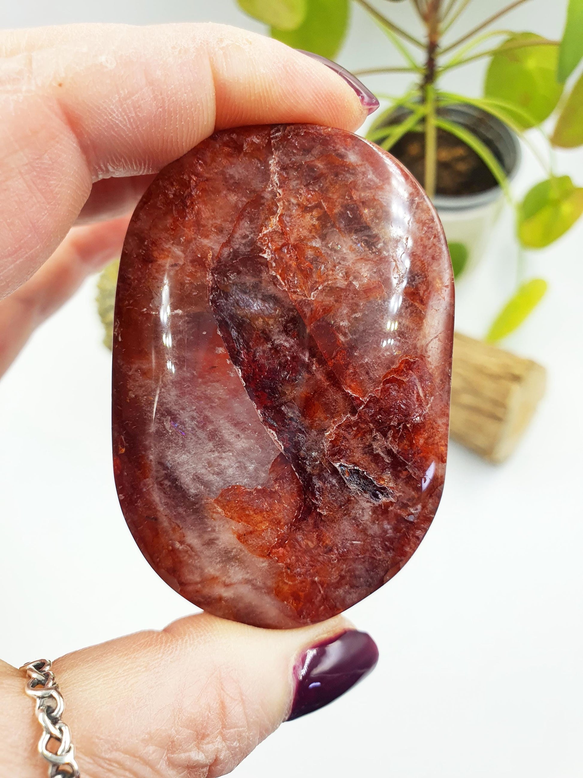 Large Fire Quartz Palm / Hematoid Quartz Palm / Healing Palm Stone / Meditation Palm- 105g
