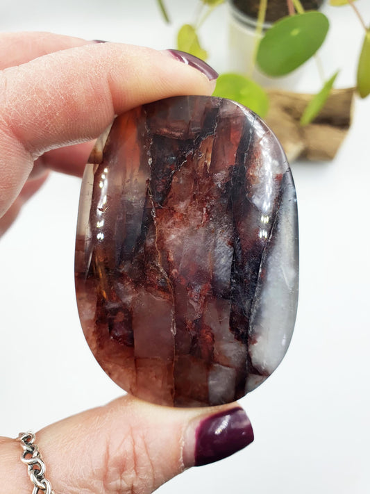 Large Fire Quartz Palm / Hematoid Quartz Palm / Healing Palm Stone / Meditation Palm- 95g
