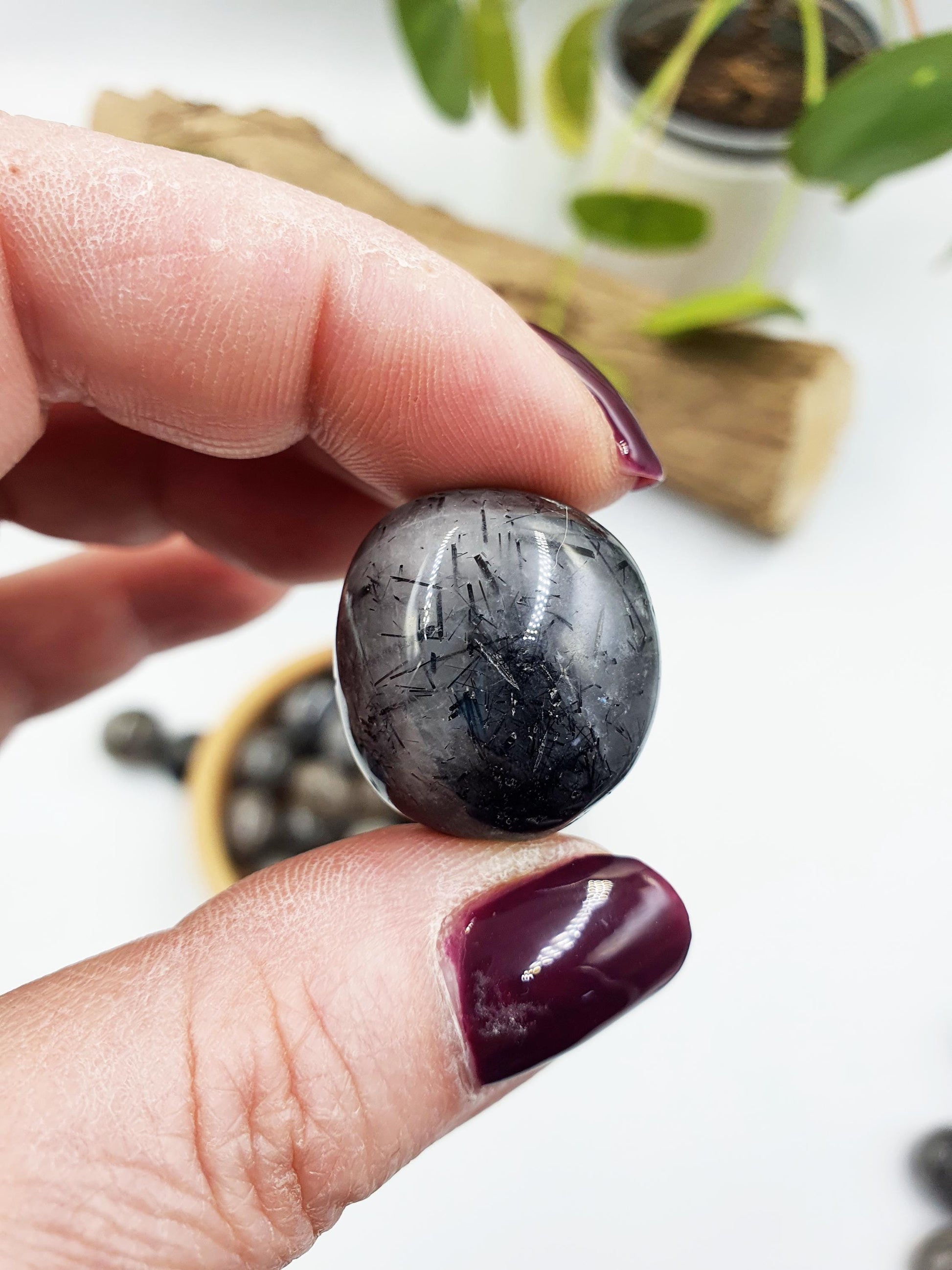 Black Tourmaline Rutile Quartz Tumbles