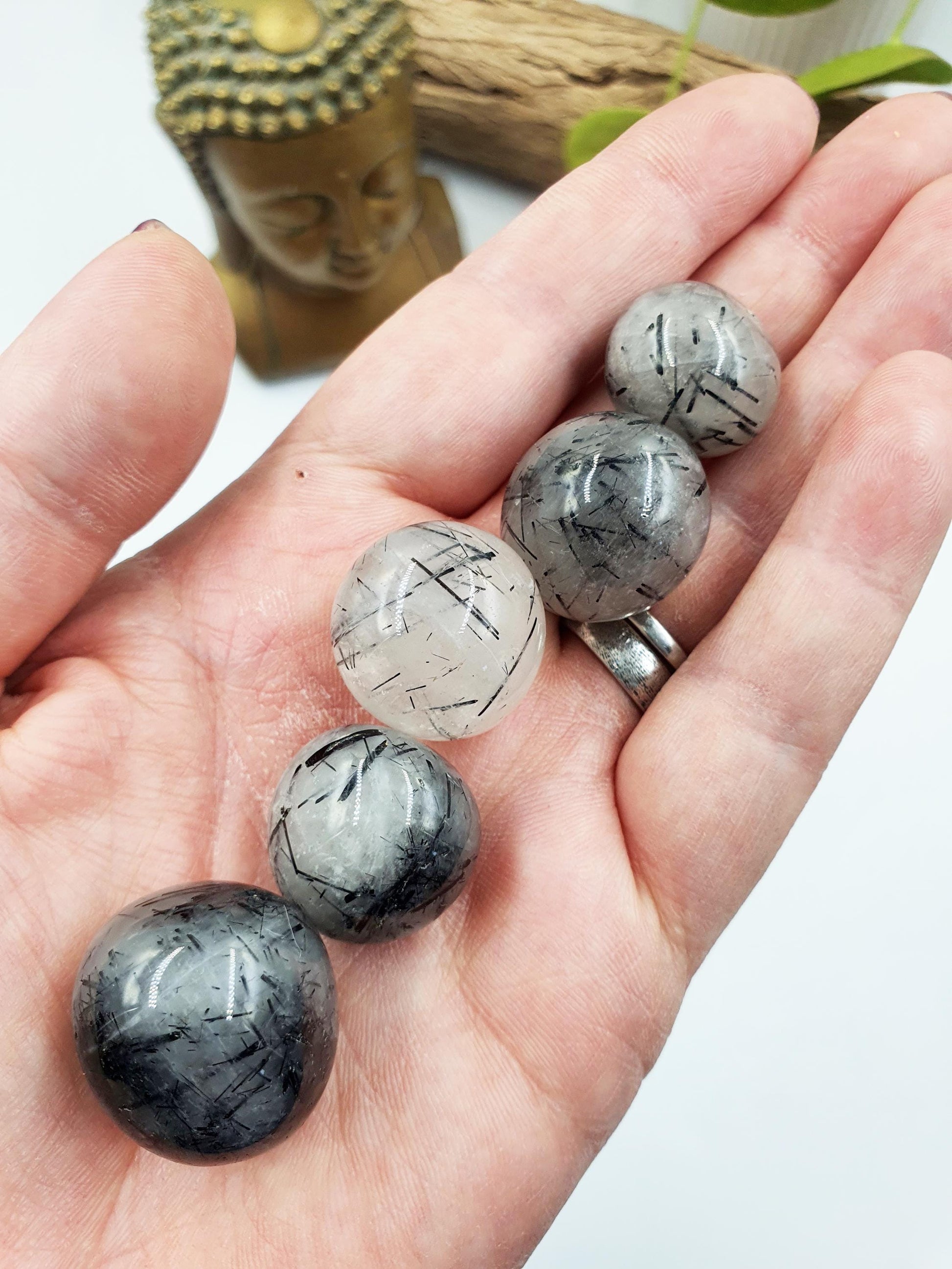 Black Tourmaline Rutile Quartz Tumbles