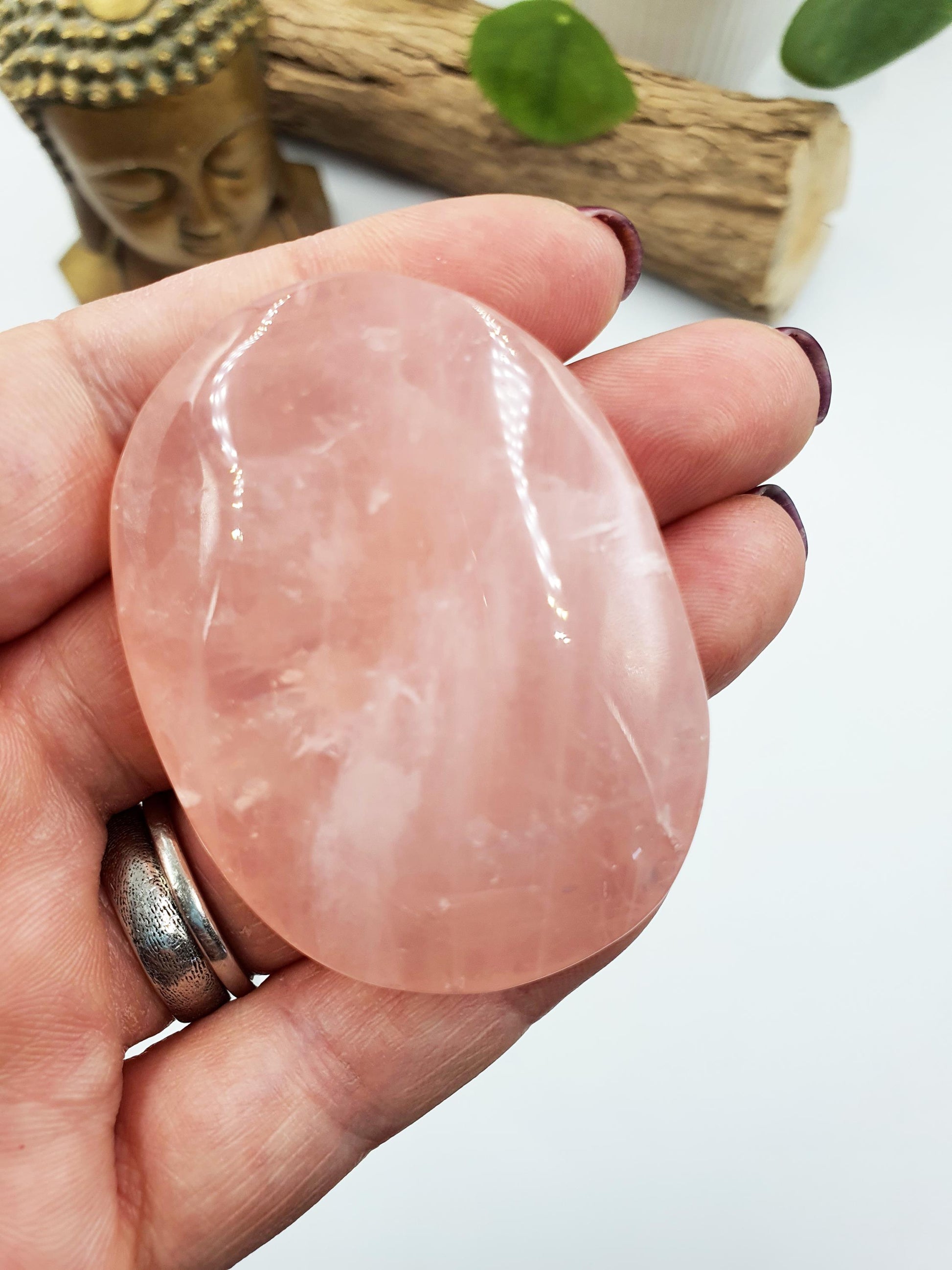 Rose Quartz Palm with rainbow flashes