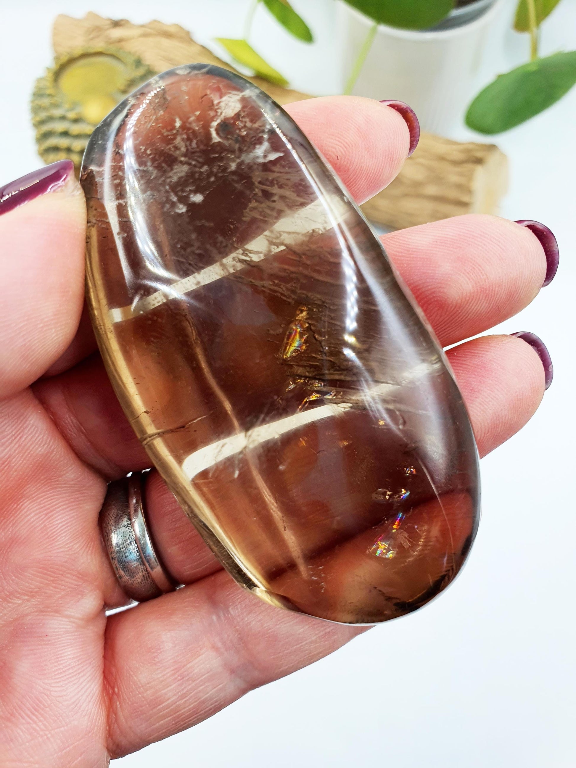 Unique Smoky Quartz Palm with rainbows