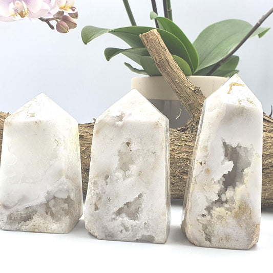 White Agate Drusy Tower
