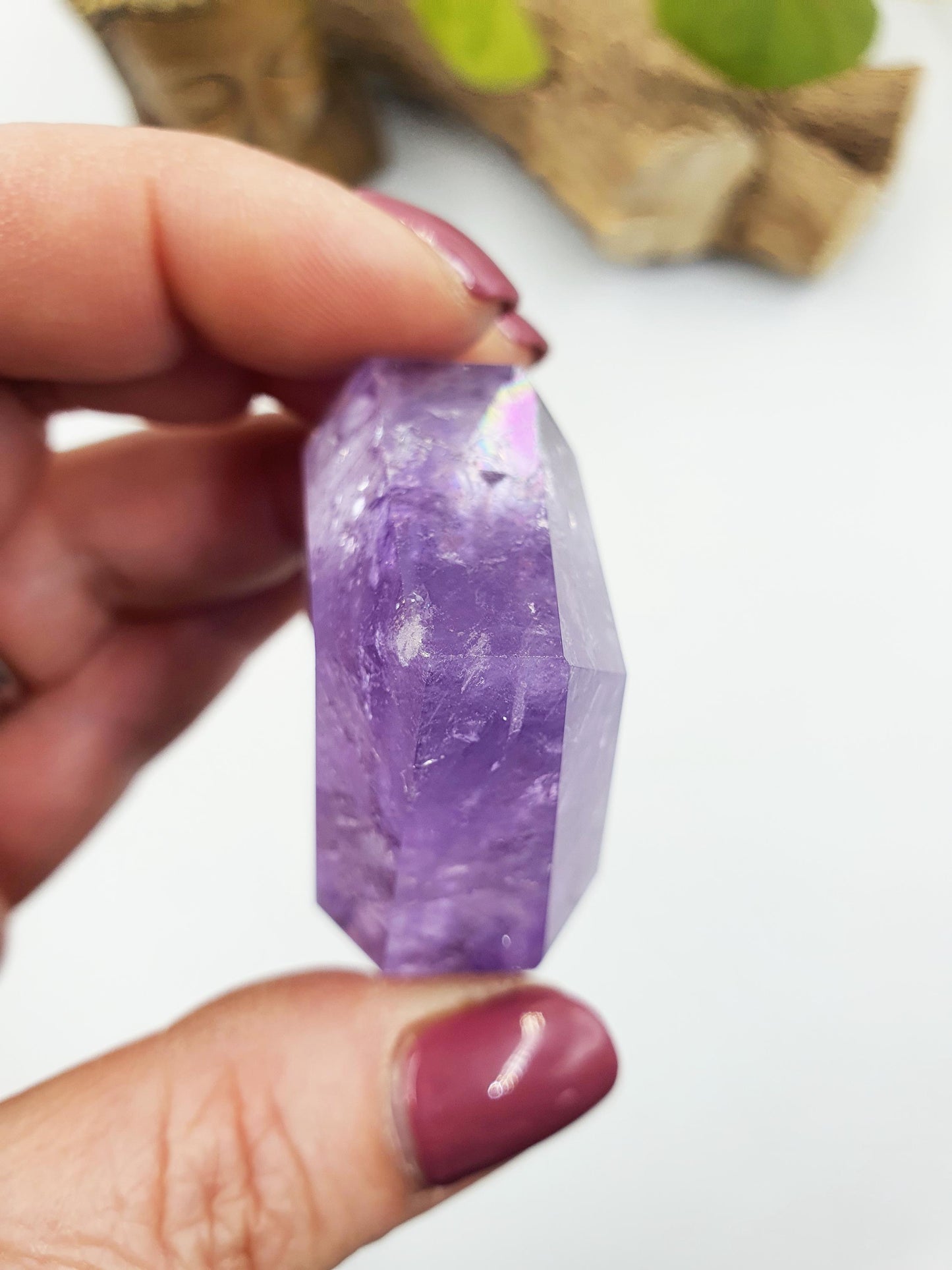 Large Beautiful Faceted Amethyst Puff Heart with rainbows / Amethyst Heart / Crystal Heart - 75g