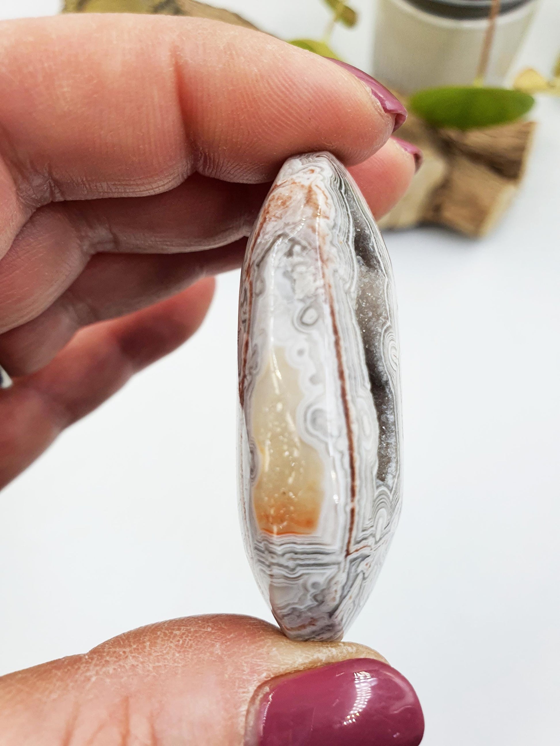 Stunning Unique Mexican Crazy Lace Agate Palm with large drusy sparking pockets / Crazy Lace Agate Palm Stone / Meditation Palm - 40g