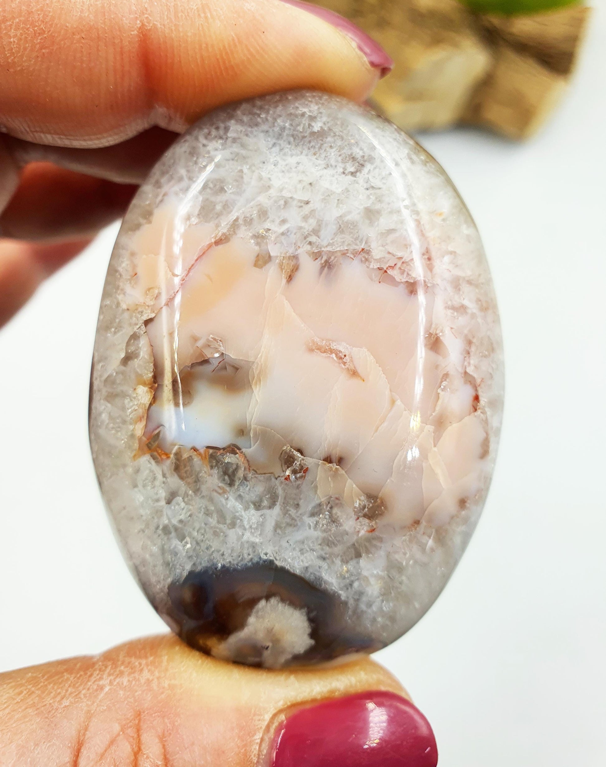 Beautiful Flower Agate (Sakura) Palms / Sakura Palms / Sakura Palmstone / Healing Palmstone / Meditation Palm - 65g