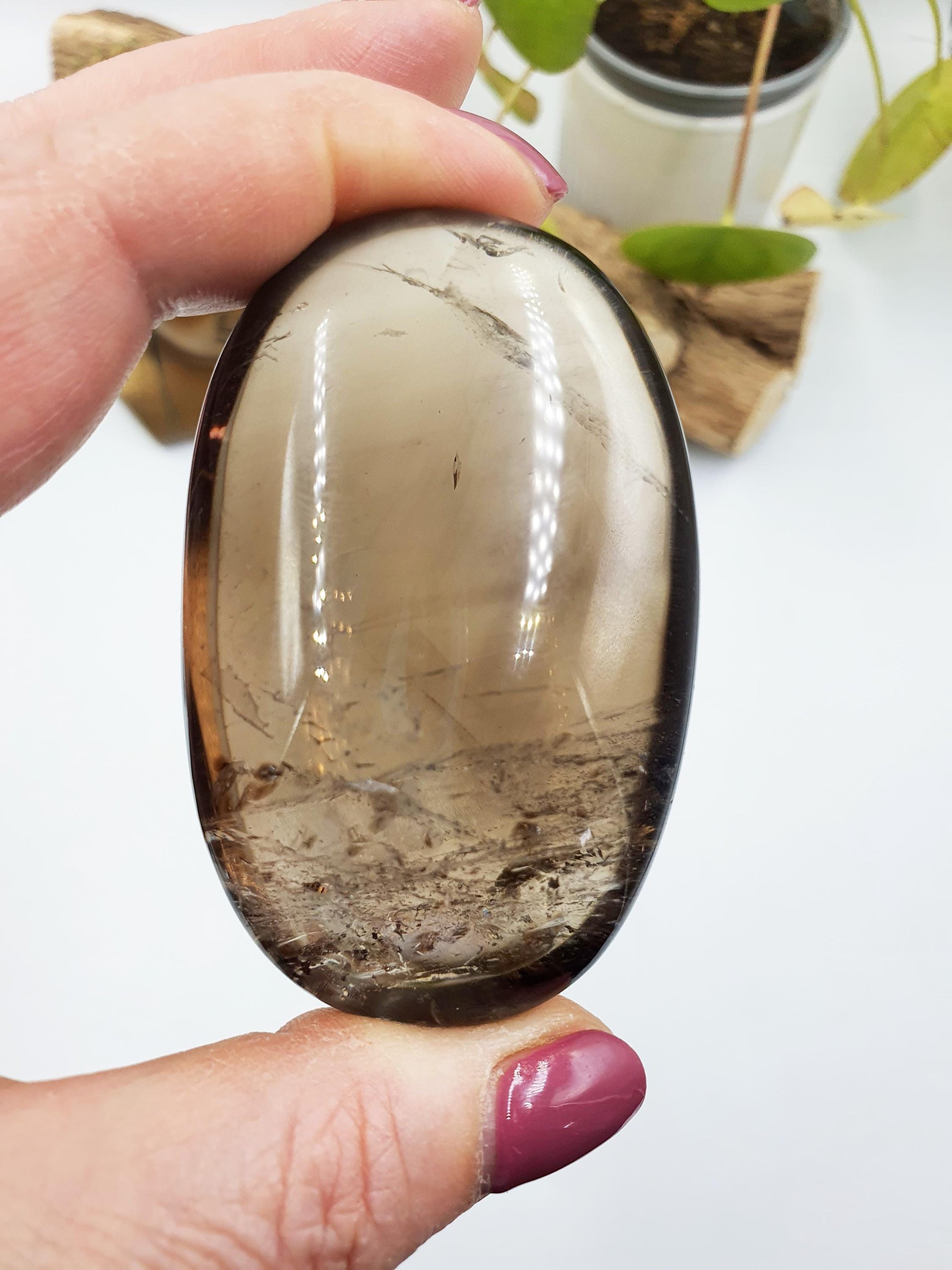 Gorgeous Smoky Quartz Palm with shimmering inclusions and rainbows / High Grade Smoky Quartz Palm / Meditation / Reiki Crystal Palm - 150g