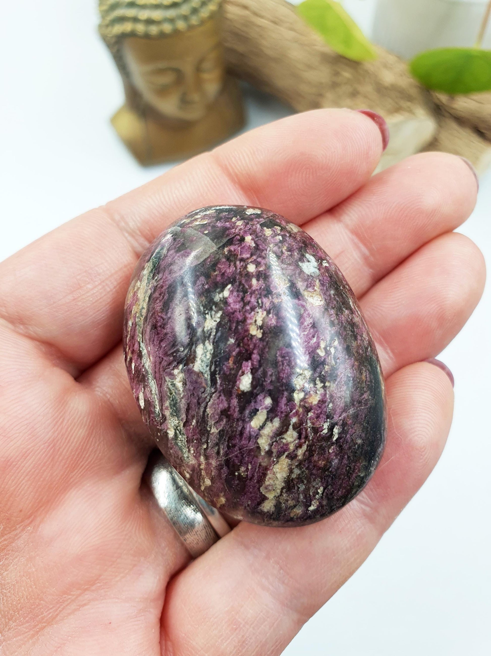 Cute Little Plum Tourmaline Palm / Plum Blossom Tourmaline Palm Stone / Pocket Stone / Meditation Palm - 55g