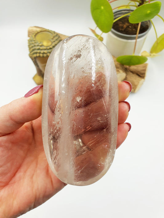 Large High Grade Beautiful Unique Sparkly Clear Quartz Palm / Clear Quartz Palm Stone with unique inclusions / Meditation Palm - 280g