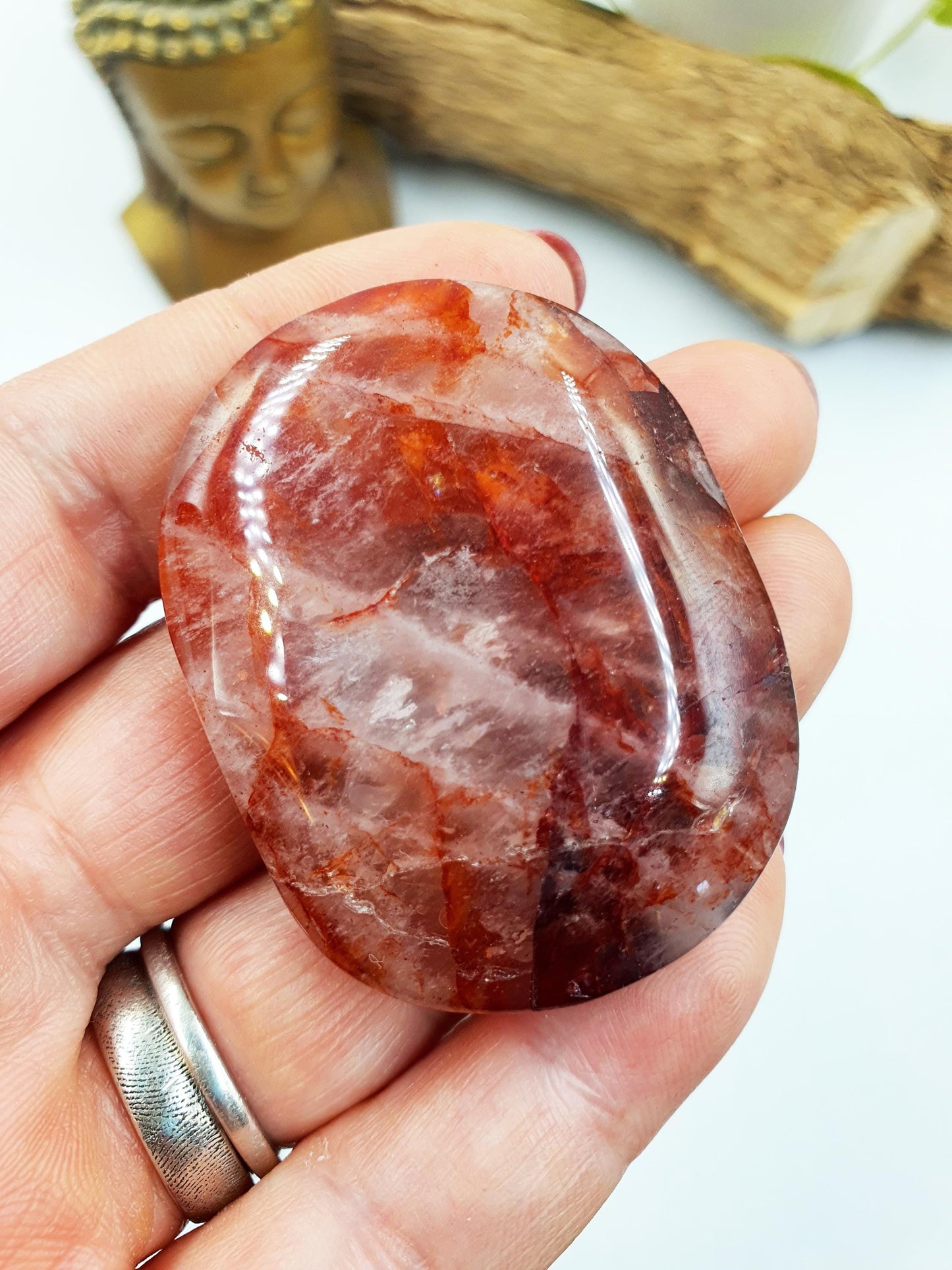 Beautiful Fire Quartz Palm / Hematoid Quartz Palm / Healing Palm Stone / Meditation Palm / Reiki Crystal Palm - 45g