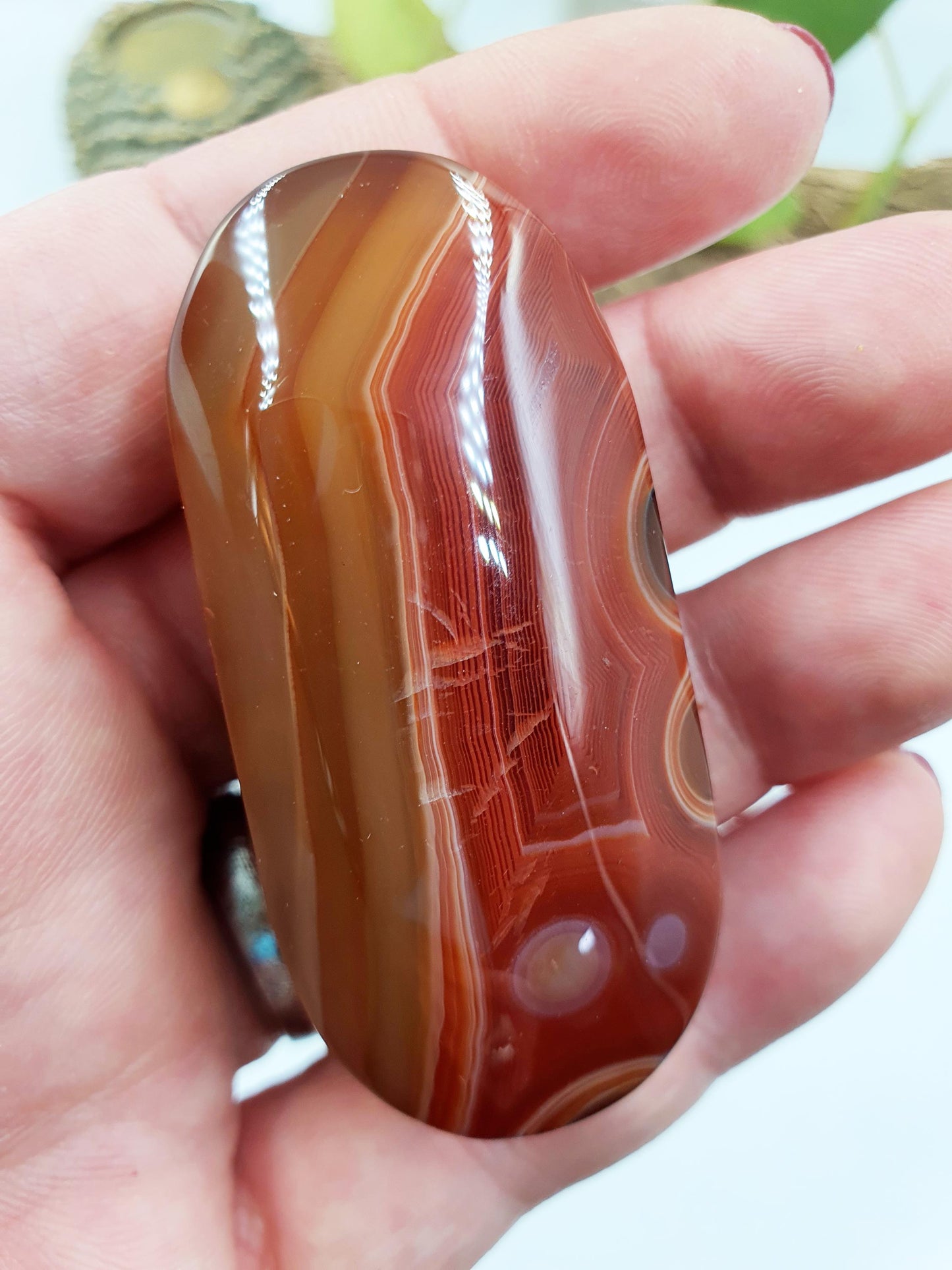 Beautiful Carnelian Palm / Banded Carnelian Palm Stone / Carnelian Pocket Stone / Meditation Palm / Reiki Crystal Palm - 60g