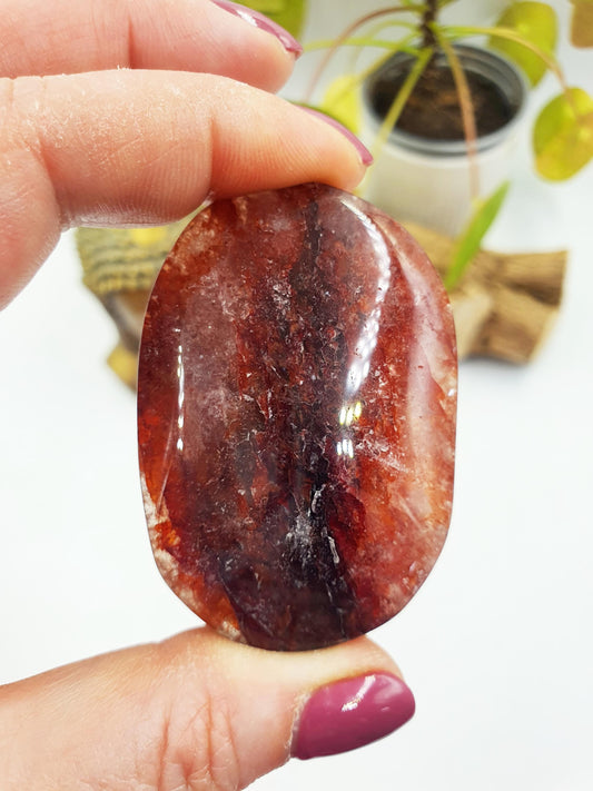 Beautiful Fire Quartz Palm / Hematoid Quartz Palm / Healing Palm Stone / Meditation Palm / Reiki Crystal Palm - 55g