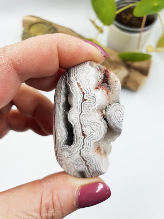 Stunning Unique Mexican Crazy Lace Agate Palm with large drusy sparking pockets / Crazy Lace Agate Palm Stone / Meditation Palm - 40g