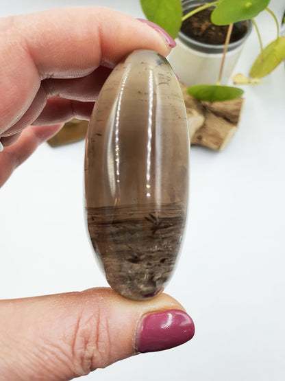 Gorgeous Smoky Quartz Palm with shimmering inclusions and rainbows / High Grade Smoky Quartz Palm / Meditation / Reiki Crystal Palm - 150g