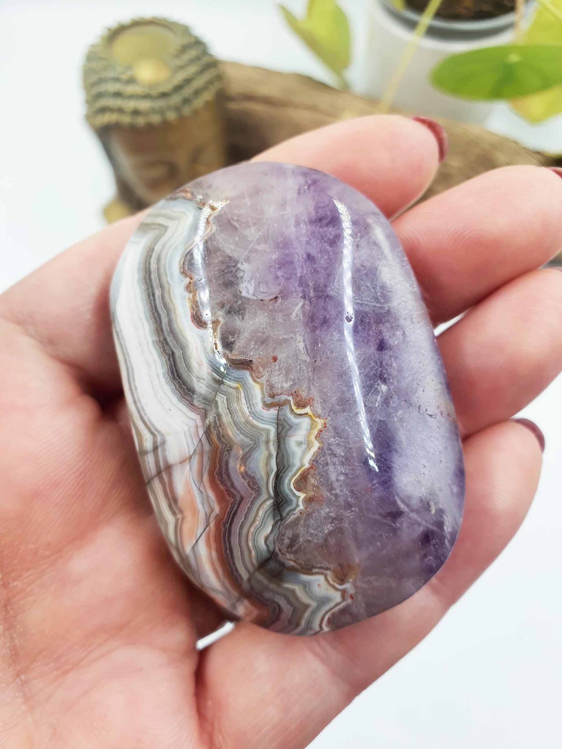 Beautiful Amethyst Agate Palm / Amethyst Agate Palm Stone / Amethyst Palm / Amethyst Agate / Reiki Crystal Palm - 80g