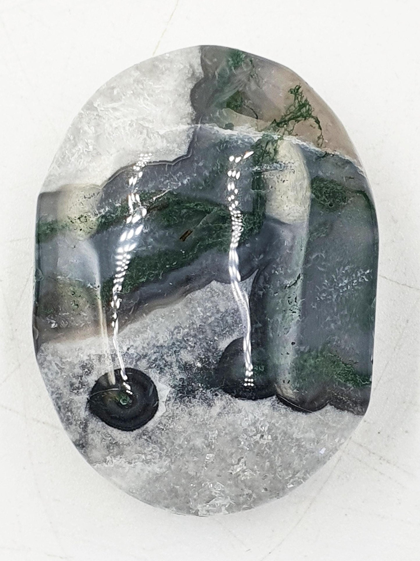 Drusy Moss Agate Palm / Moss Agate Palm Stone / Meditation Palm / Reiki Crystal Palm - 50g