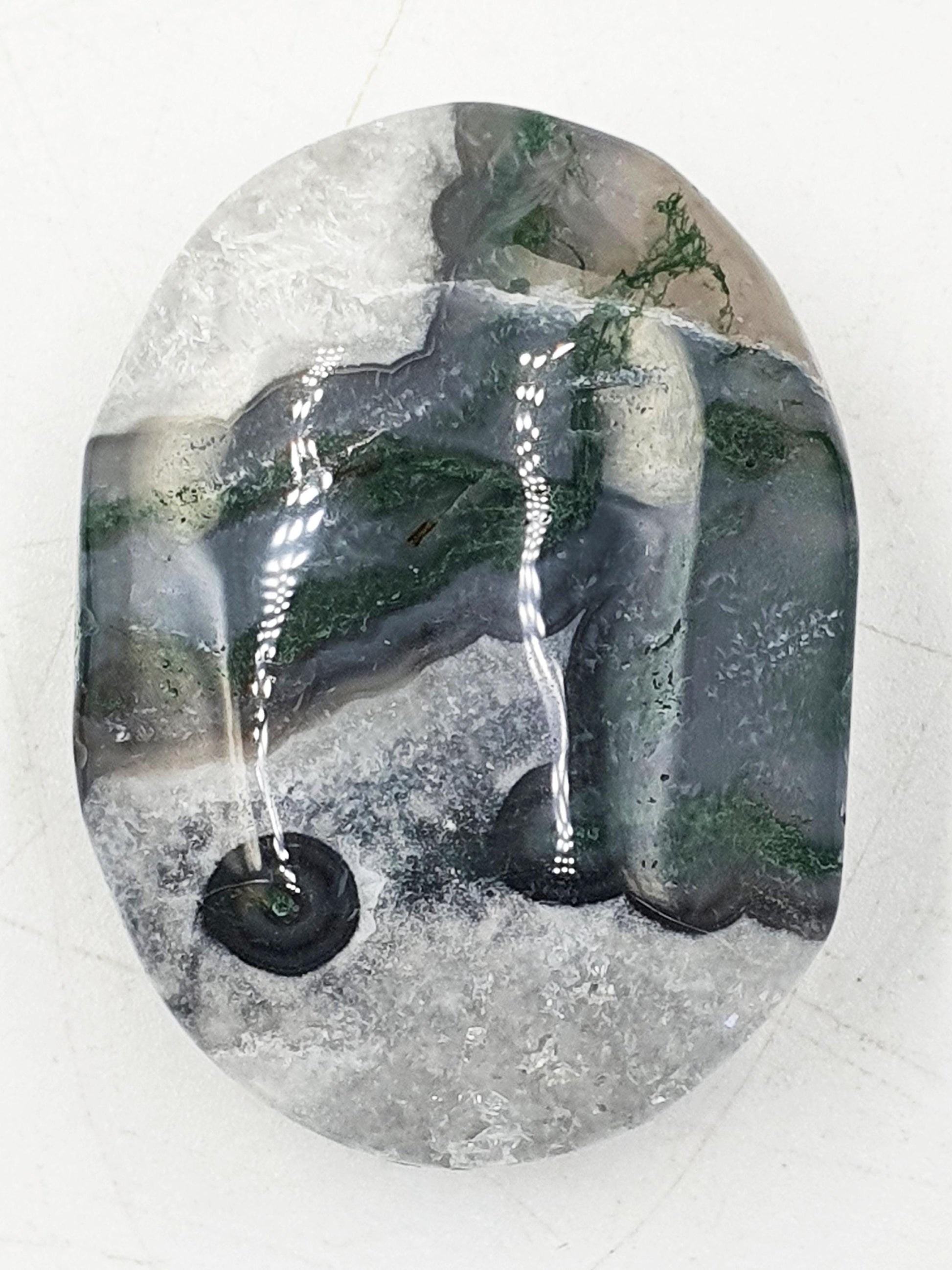 Drusy Moss Agate Palm / Moss Agate Palm Stone / Meditation Palm / Reiki Crystal Palm - 50g