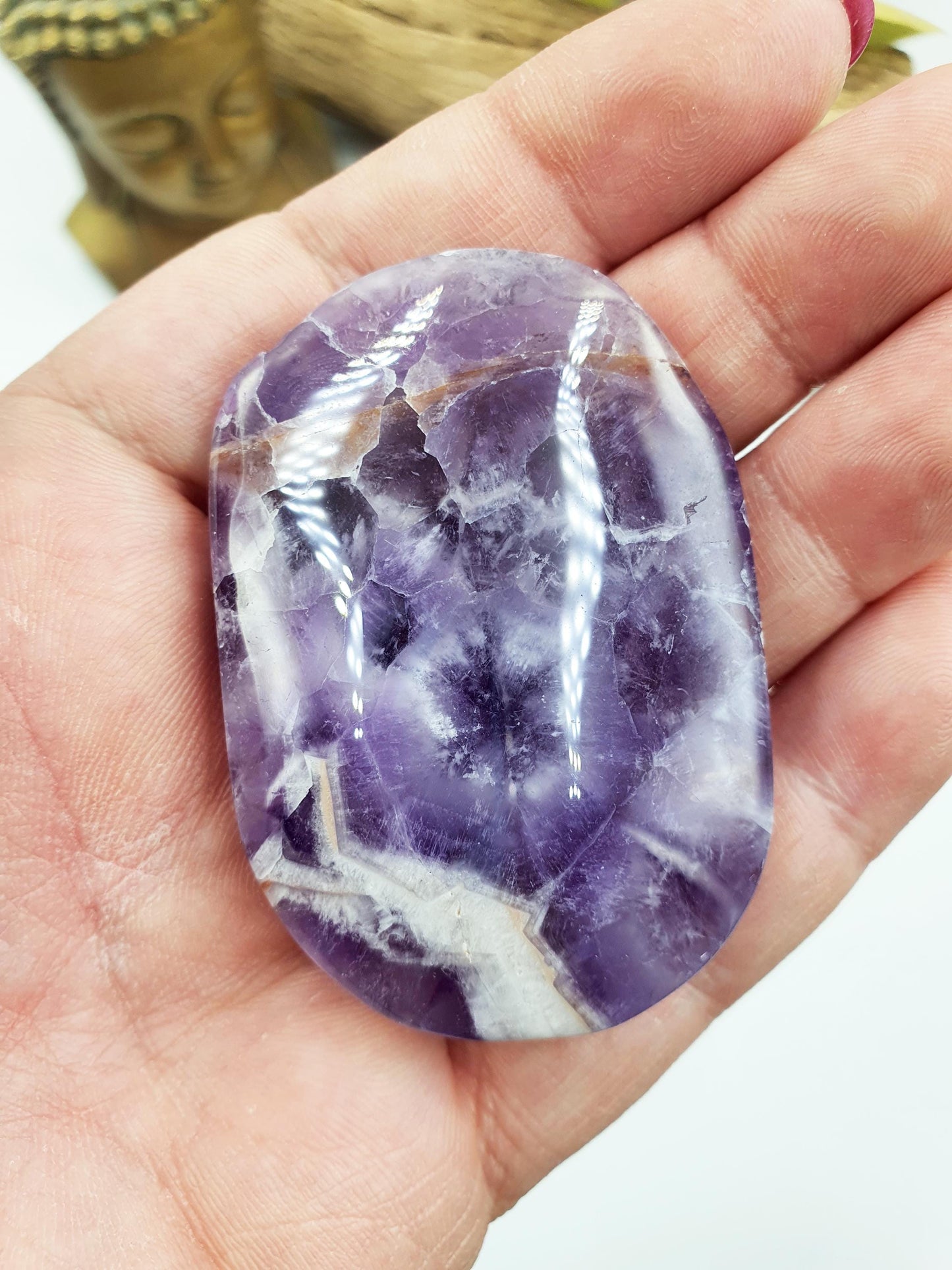 Unique Dream Amethyst Palm / Dream Amethyst Palm Stone / Pocket Stone / Amethyst Meditation Palm - 60g