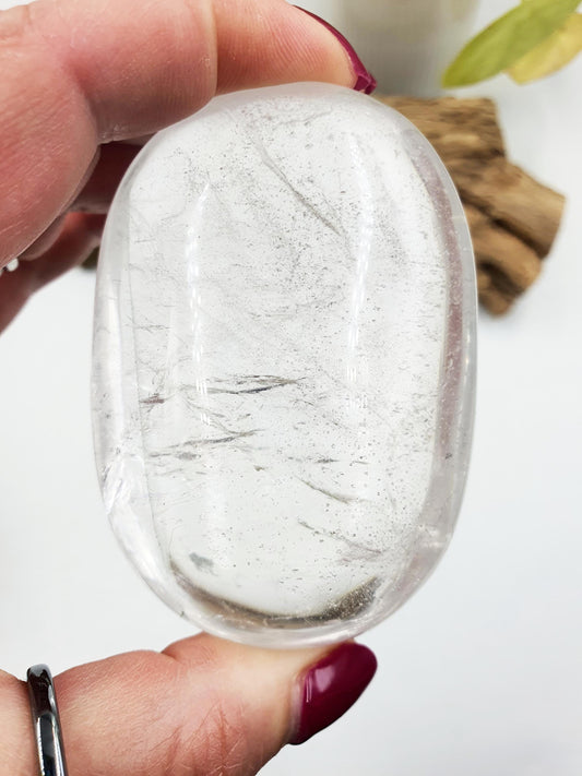 Large High Grade Beautiful Clear Quartz Palm/ Clear Quartz Palm Stone with delicate inclusions / Meditation Palm / Reiki Crystal Palm - 195g
