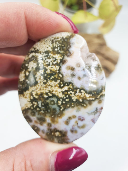 Beautiful Orbicular Ocean Jasper Palm / Orbicular OJ Palm Stone / High Grade OJ Palm / OJ Collectors Crystal - 50g