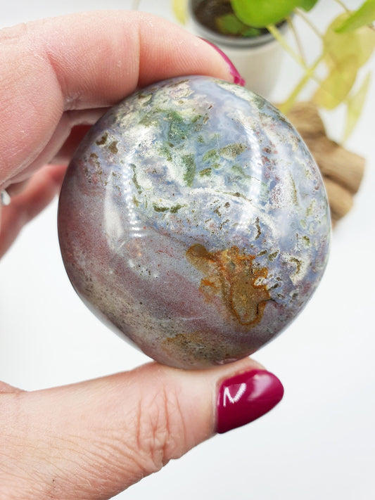Beautiful Colourful Ocean Jasper Palm / Ocean Jasper Palm stone / OJ Palm / Pocket Crystal / Meditation Palm / Reiki Crystal Palm - 175g