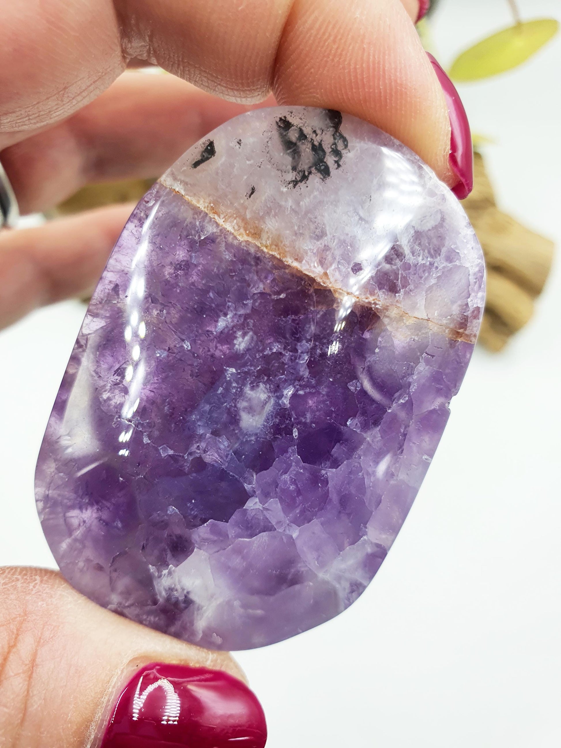 Unique Dream Amethyst Palm / Dream Amethyst Palm Stone / Pocket Stone / Amethyst Meditation Palm - 60g