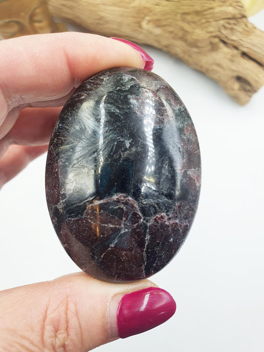 Astrophyllite and Garnet Palm / Firework Garnet Palm Stone / Meditation Palm / Reiki Crystal Palm - 120g