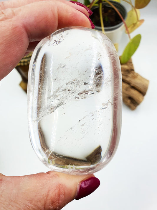 Large Beautiful Clear Quartz Palm/ Clear Quartz Palm Stone with unique inclusions / Meditation Palm / Reiki Crystal Palm - 235g