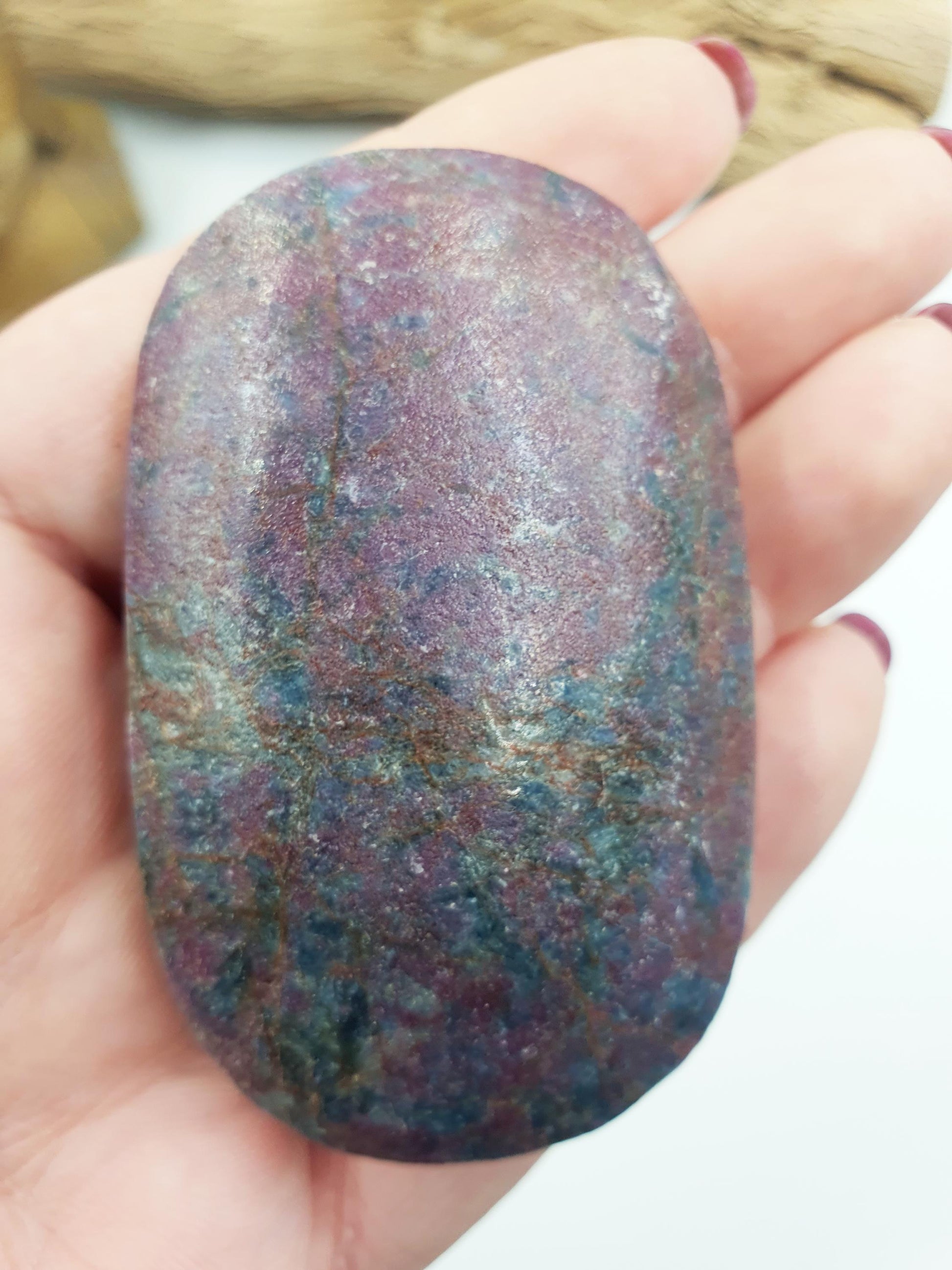 Large Ruby in Fuchsite Palm / Ruby in Fuchsite Palm Stone / UV Reactive Palm / Meditation Palm / Reiki Crystal Palm - 140g