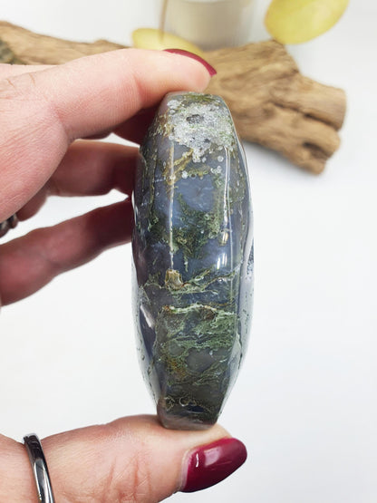 Large Drusy Moss Agate Palm / Moss Agate Palm Stone / Meditation Palm / Reiki Crystal Palm - 180g