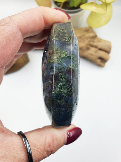 Large Drusy Moss Agate Palm / Moss Agate Palm Stone / Meditation Palm / Reiki Crystal Palm - 180g